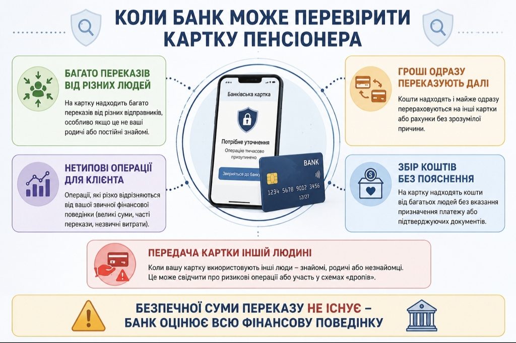 За які перекази можуть заблокувати банківську картку пенсіонера: що змінилося у 2026 році