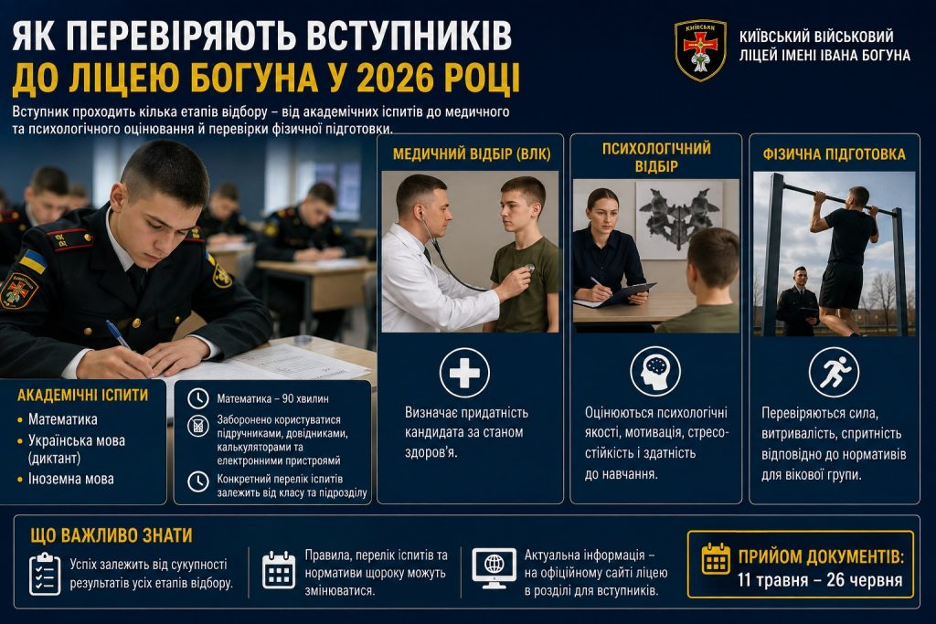 Київський військовий ліцей Богуна: вступ 2026, умови, документи, безкоштовне навчання та перспективи