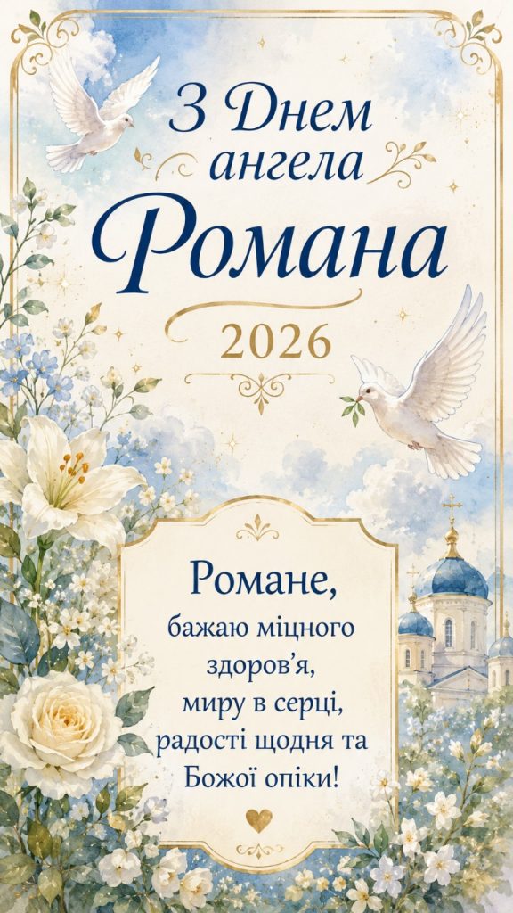 День ангела Романа 2026: добрі картинки, СМС, побажання прозою та листівки українською