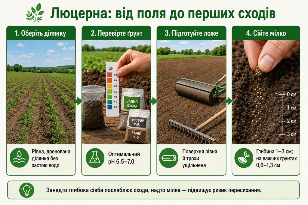 Коли сіяти люцерну у 2026 році: норма висіву, посів вручну та технологія вирощування