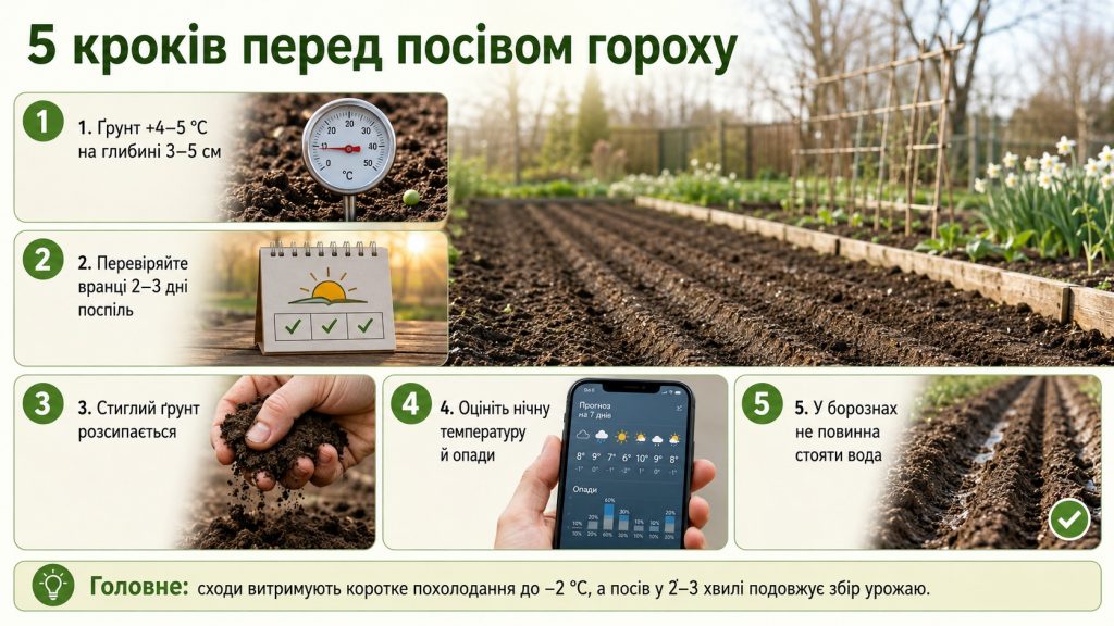 Коли сіяти горох у 2026 році: температура ґрунту, строки та вибір сорту
