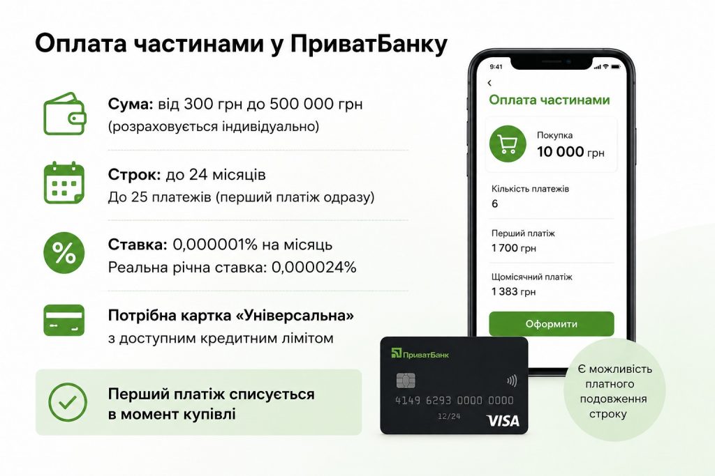 Оплата частинами у 2026 році: умови Monobank, ПриватБанку та ПУМБ, відсотки і терміни