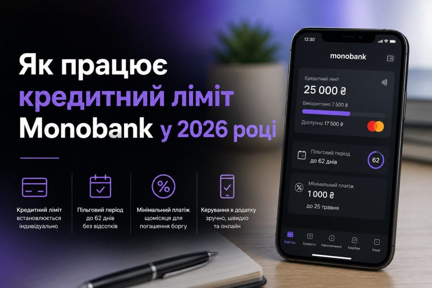 Кредитний ліміт Monobank 2026: пільговий період, відсотки, як збільшити та погасити