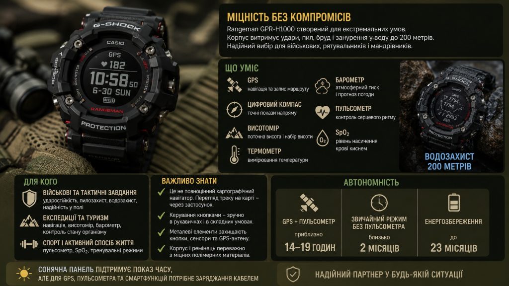 Військовий годинник 2026: Casio G-Shock, Garmin Tactix чи Suunto — що обрати