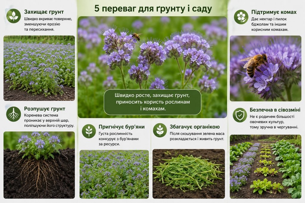 Як сіяти фацелію вручну у 2026 році: коли сіяти, норма висіву та користь сидерата