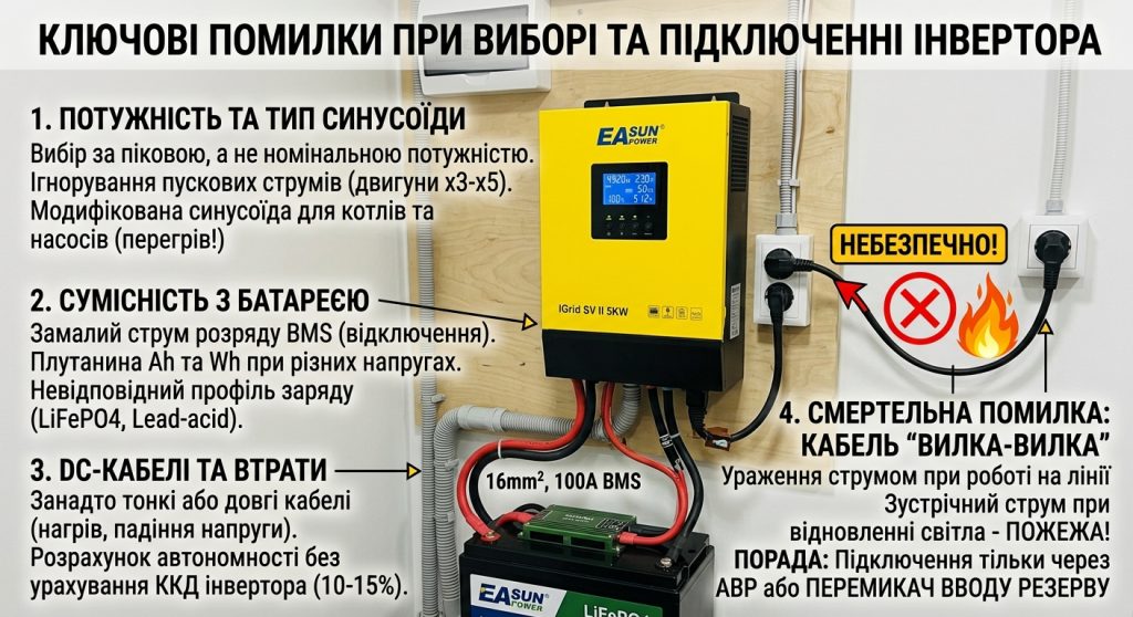 Як вибрати інвертор для дому у 2026 році: чиста синусоїда, потужність і акумулятор