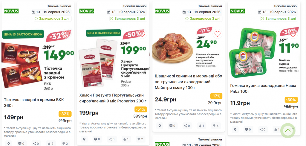 Акції NOVUS 17–19 серпня 2026: що купити зі знижкою до 50% до завершення каталогу