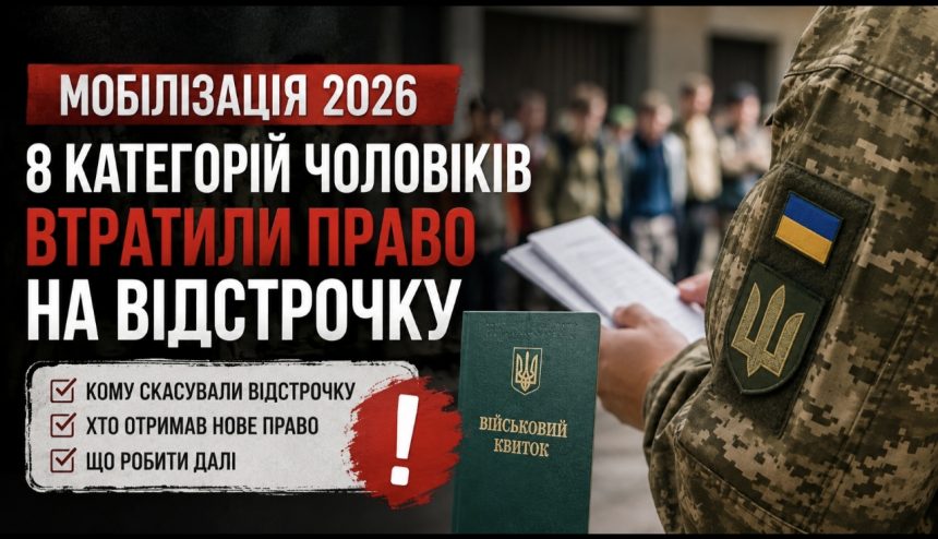 Кому скасували відстрочку від мобілізації — ТЦК пояснив, які 8 категорій чоловіків більше не мають права у 2026 році
