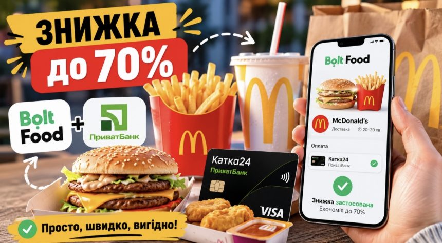 Як працює знижка до 70% на McDonald’s у Bolt Food: покрокова інструкція для клієнтів ПриватБанку