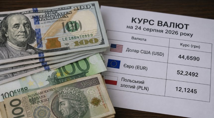 Курс валют 24 серпня 2026: скільки коштують долар, євро та злотий