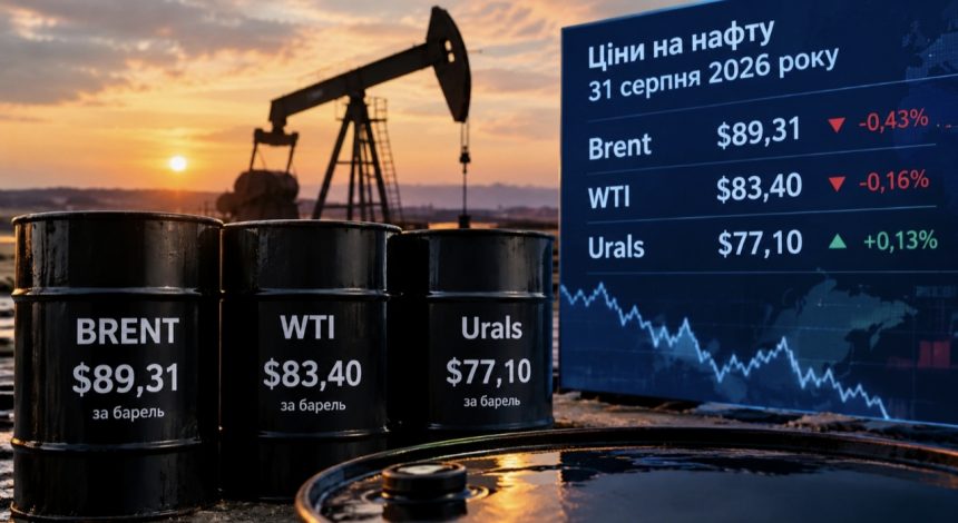 Ціна нафти 31 серпня 2026 року: скільки коштують Brent, WTI та Urals сьогодні