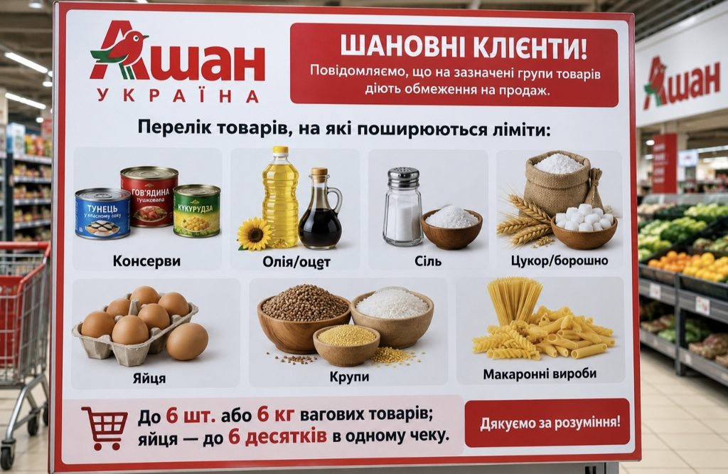Ашан запровадив обмеження на продаж низки продуктів: які товари потрапили під ліміт
