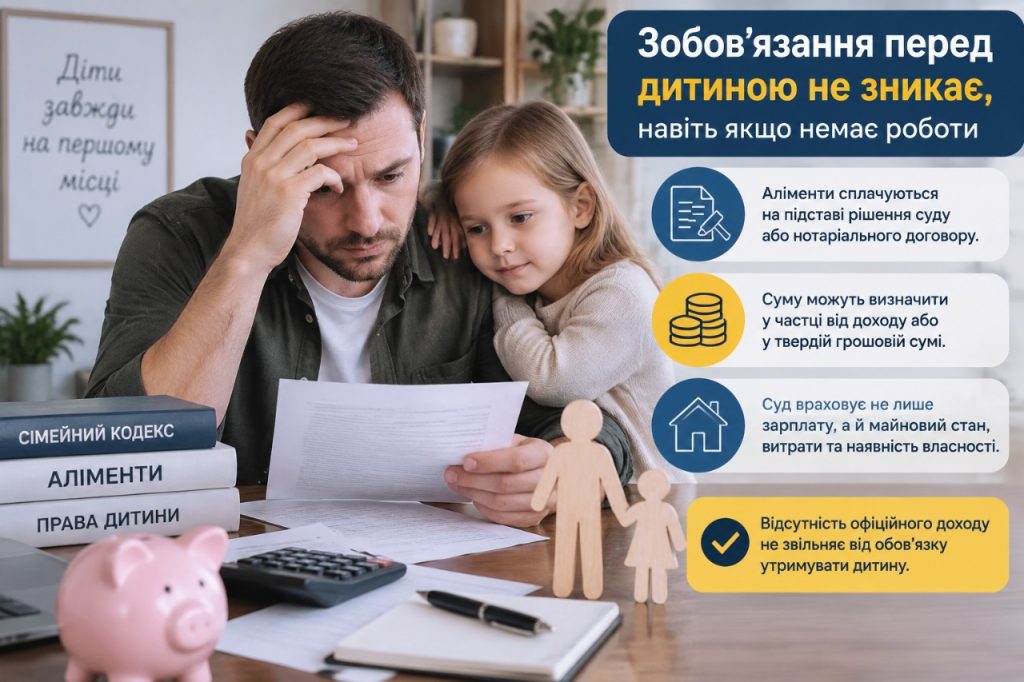 Аліменти з безробітного батька 2026: скільки потрібно платити, якщо немає роботи