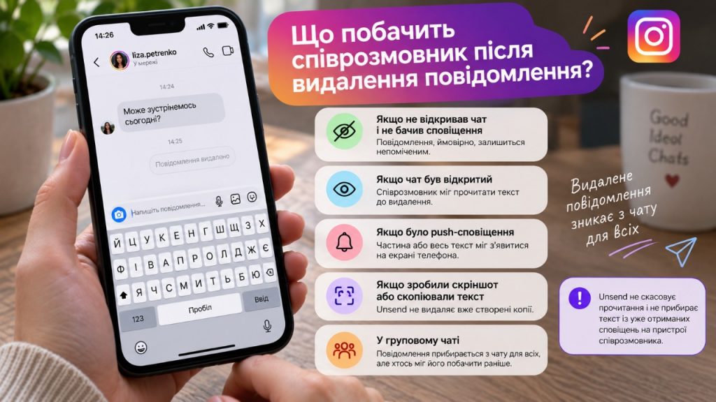Як видалити повідомлення в Instagram для всіх у 2026 році: час, інструкція та що побачить співрозмовник