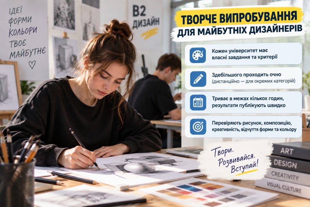 Що треба здавати на дизайнера у 2026 році: НМТ, творчий конкурс, спеціальність B2 і куди вступати