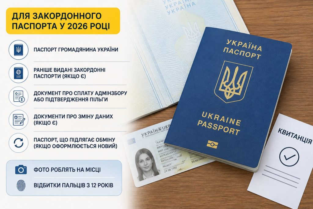 Що треба для закордонного паспорта в Україні 2026: документи для дорослих і дітей, правила оформлення та ціна