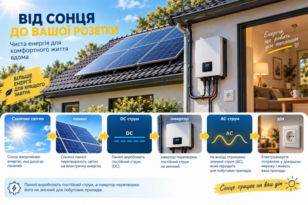 Як працює сонячна батарея: як світло перетворюється на електрику простими словами