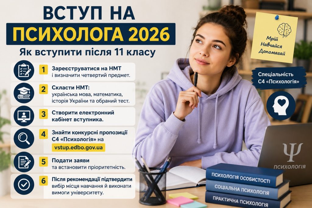 Що треба здавати на психолога у 2026 році: НМТ, предмети та ВНЗ України