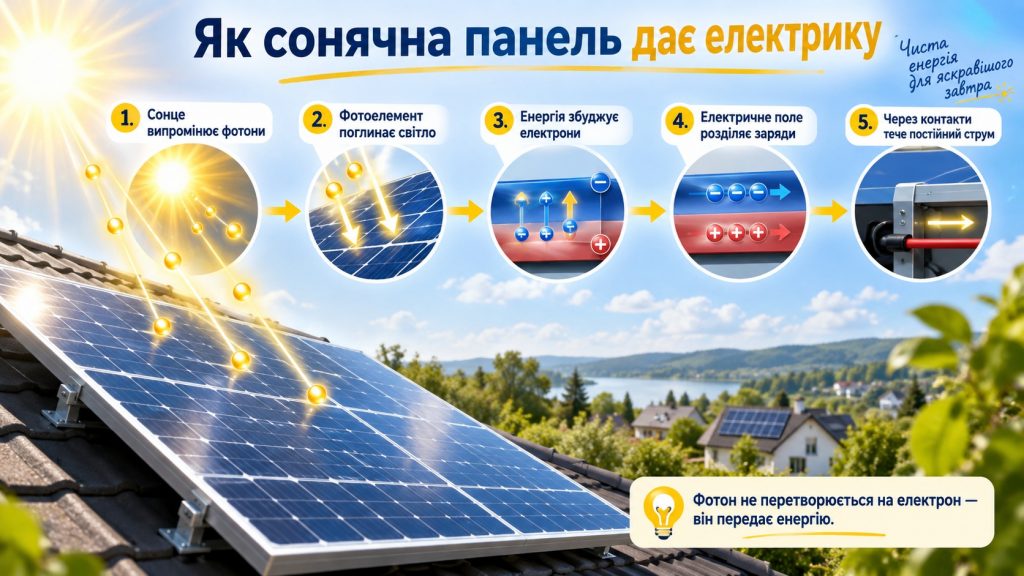 Як працює сонячна батарея: як світло перетворюється на електрику простими словами
