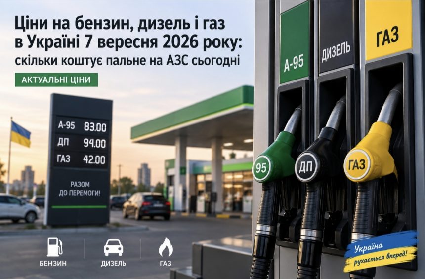 Ціни на бензин, дизель і газ в Україні 7 вересня 2026 року: скільки коштує пальне на АЗС сьогодні