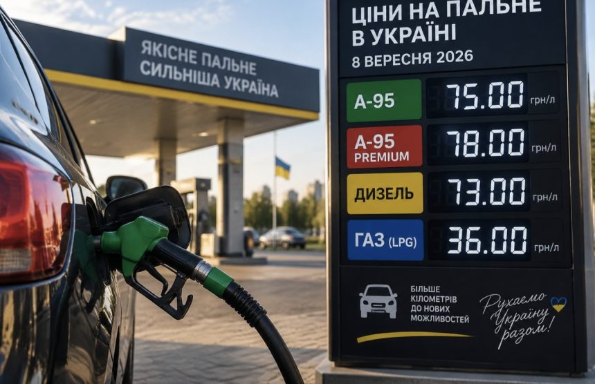 Ціни на бензин, дизель і газ в Україні 8 вересня 2026 року: скільки коштує пальне сьогодні