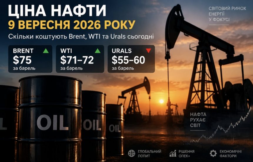 Ціна нафти 9 вересня 2026 року: скільки коштують Brent, WTI та Urals сьогодні
