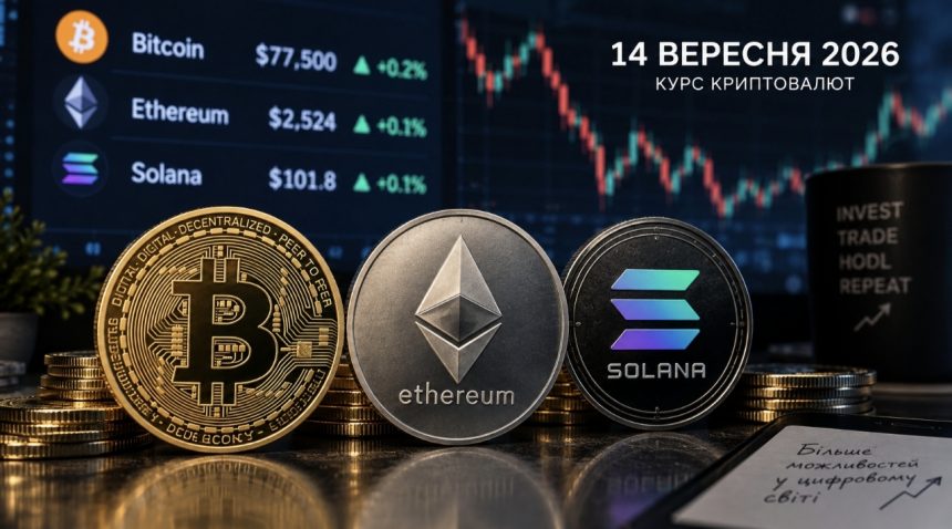 Курс криптовалют на 14 вересня 2026: скільки коштують Bitcoin, Ethereum і Solana