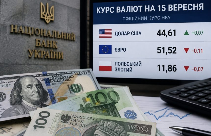 Курс валют на 15 вересня 2026 року: скільки коштують долар, євро та злотий