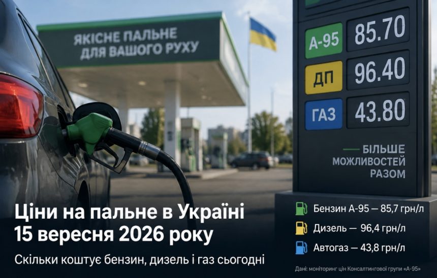 Ціни на бензин, дизель і газ в Україні 15 вересня 2026 року: скільки коштує пальне сьогодні