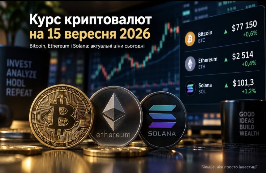 Курс криптовалют на 15 вересня 2026: скільки коштують Bitcoin, Ethereum і Solana сьогодні