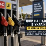 Ціни на бензин, дизель і газ в Україні 16 вересня 2026 року: скільки коштує пальне сьогодні