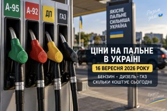 Ціни на бензин, дизель і газ в Україні 16 вересня 2026 року: скільки коштує пальне сьогодні