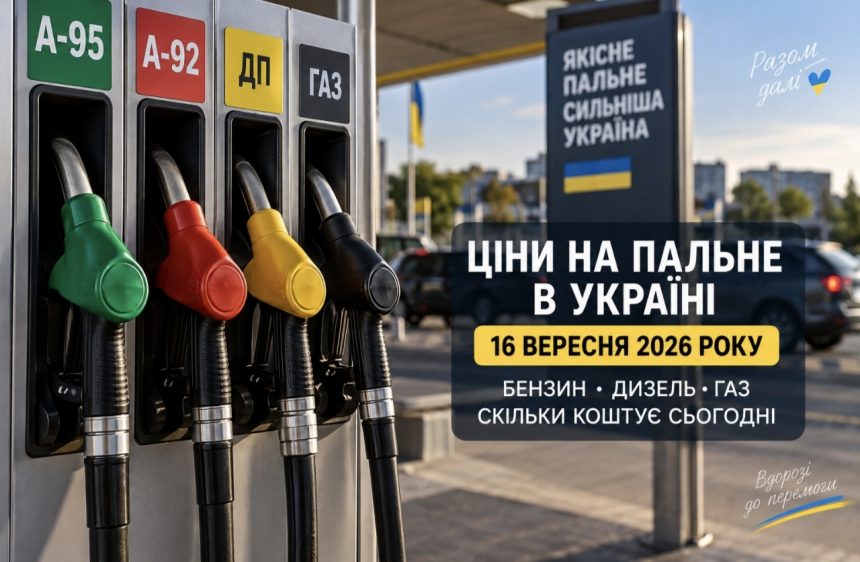 Ціни на бензин, дизель і газ в Україні 16 вересня 2026 року: скільки коштує пальне сьогодні