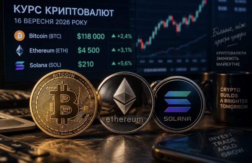 Скільки коштує Bitcoin сьогодні 16 вересня 2026 року: актуальні ціни BTC, Ethereum та Solana