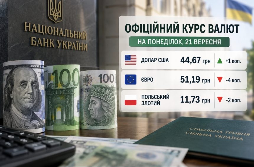 Курс валют на 21 вересня 2026 року: скільки коштують долар, євро та злотий