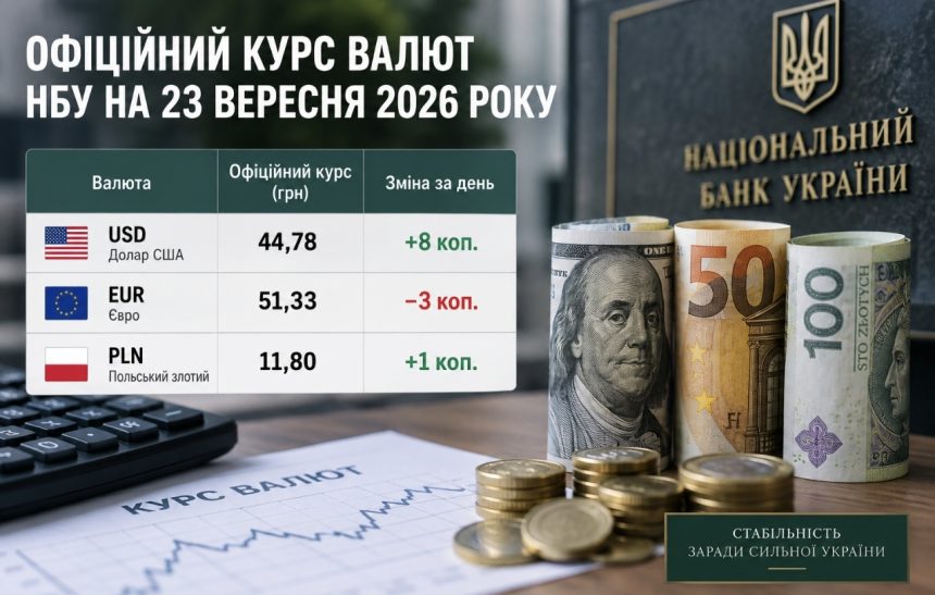 Курс валют на 23 вересня 2026 року: скільки коштують долар, євро та злотий