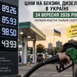 Ціни на бензин, дизель і газ в Україні 24 вересня 2026 року: скільки коштує пальне сьогодні