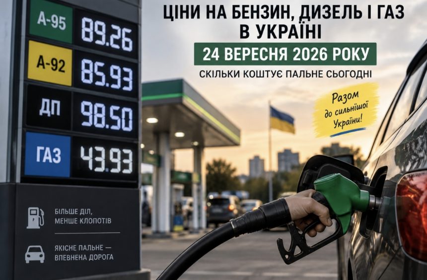 Ціни на бензин, дизель і газ в Україні 24 вересня 2026 року: скільки коштує пальне сьогодні