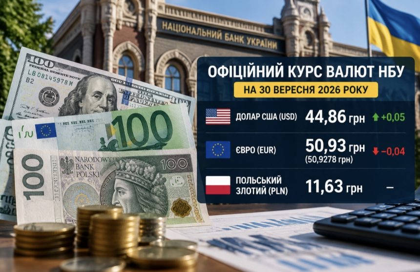 Курс валют на 30 вересня 2026 року: скільки коштують долар, євро та злотий
