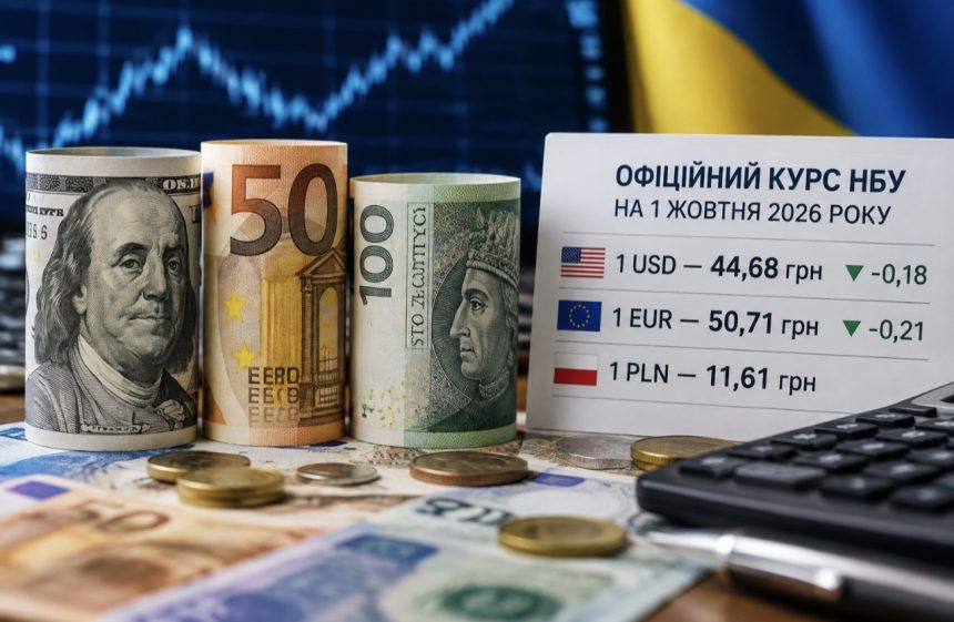 Курс валют на 1 жовтня 2026 року змінився на користь гривні.