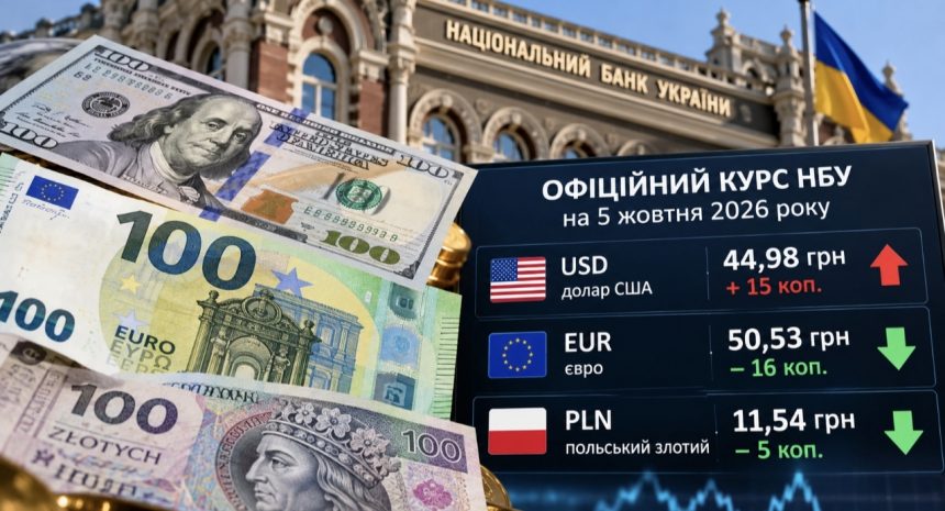 Курс валют на 5 жовтня 2026 року: скільки коштують долар, євро та злотий