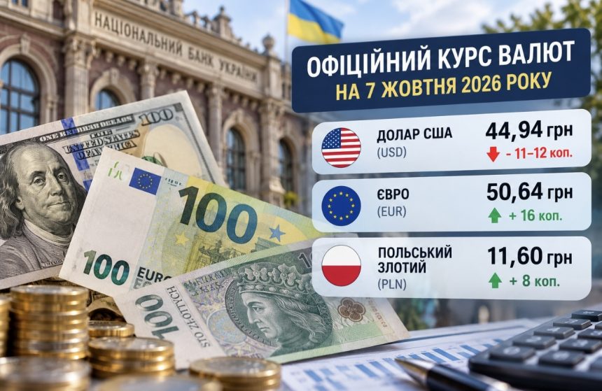 Курс валют на 7 жовтня 2026 року — скільки коштують долар, євро та злотий
