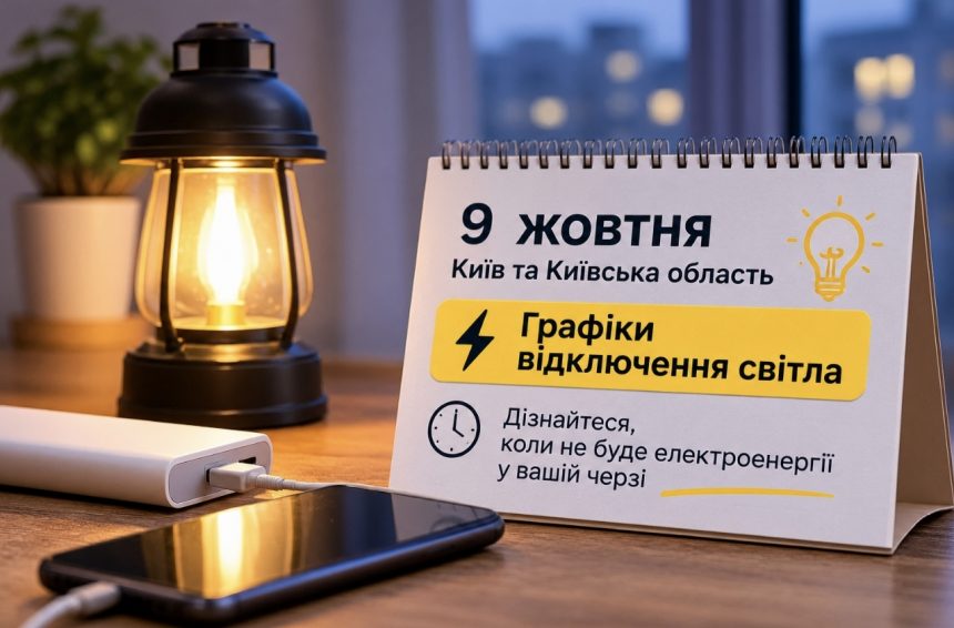 Графіки відключення світла у Києві та Київській області 9 жовтня 2026 року: коли не буде електроенергії