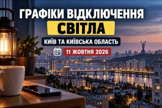 Графіки відключення світла в Києві та Київській області 11 жовтня 2026: коли не буде світла за чергами ДТЕК
