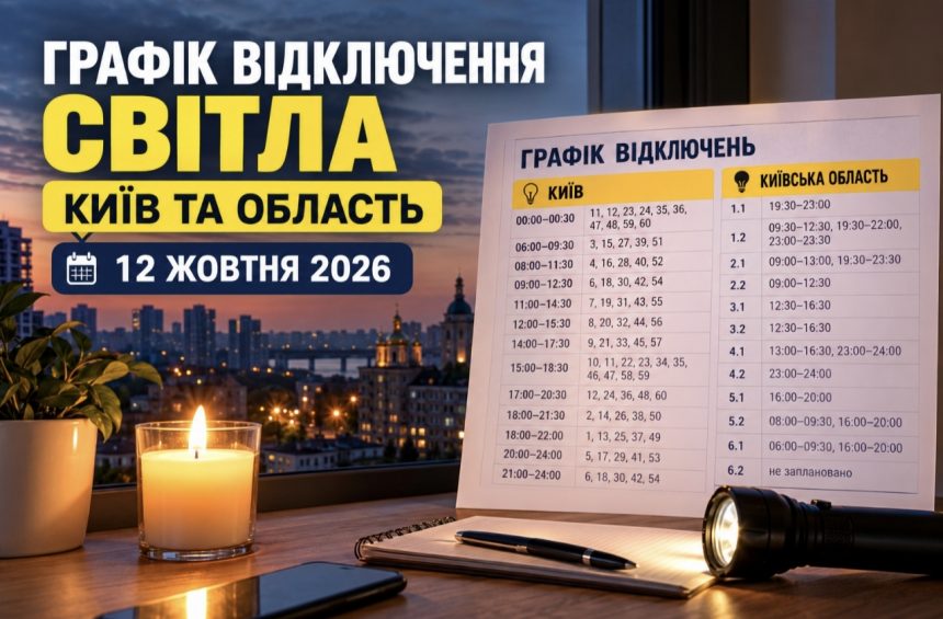 Оновлені графіки відключення світла в Києві та області 12 жовтня — коли не буде електроенергії та які черги залишаться без світла