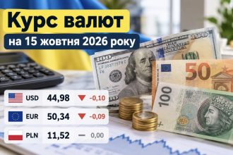 Курс валют на 15 жовтня 2026 року: скільки коштують долар, євро та злотий