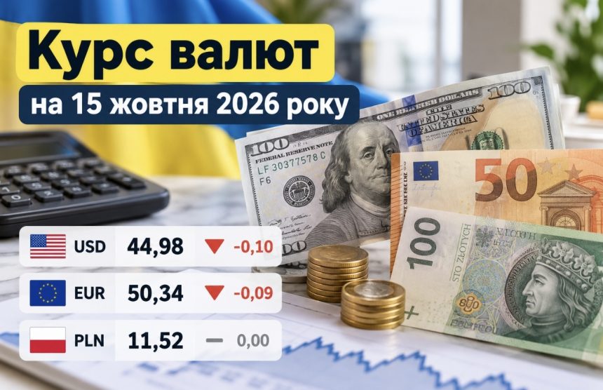 Курс валют на 15 жовтня 2026 року: скільки коштують долар, євро та злотий