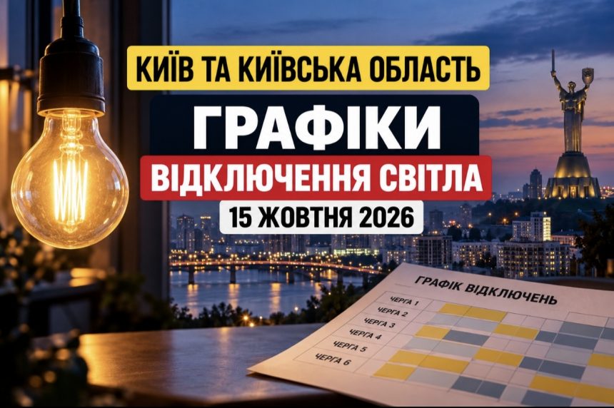 Коли вимикатимуть світло в Києві та області 15 жовтня 2026 року: графік відключень за групами та чергами