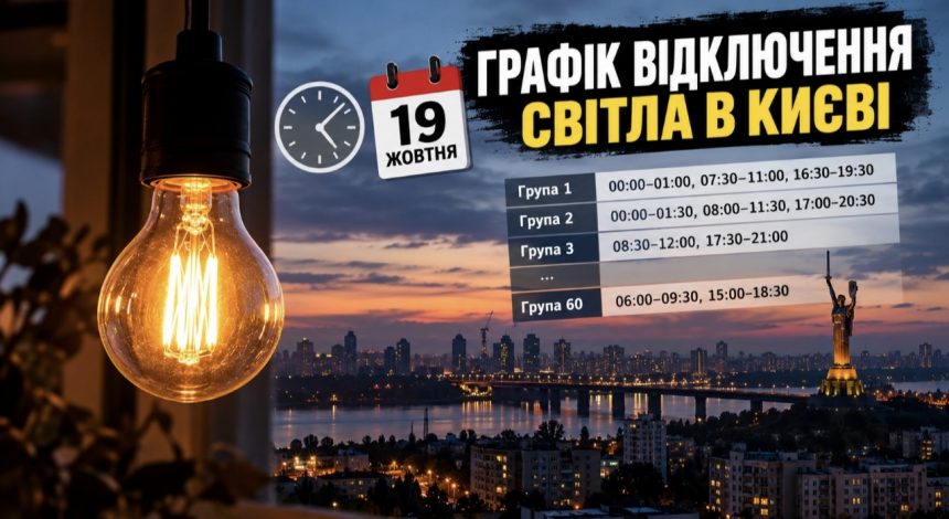 Графік відключення світла в Києві 19 жовтня 2026 року: коли не буде електроенергії та як перевірити свою групу