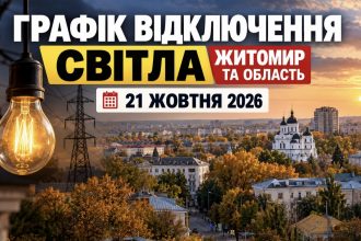 Графік відключення світла Житомир та область 21 жовтня 2026 року: коли не буде електроенергії сьогодні